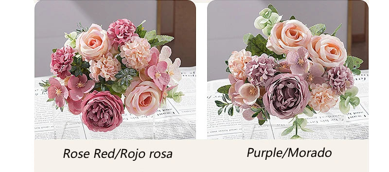 7 Heads Artificial Flowers Silk Peony Rose Hydrangea Bouquet Home Decorations Party Wedding Bride Fake Plants