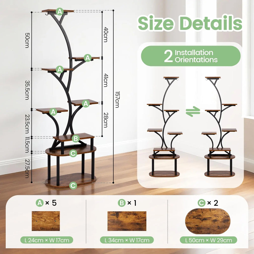 Plant Stand Indoor with Grow Lights, 8 Tiered 62" Tall Metal Plant Shelf Display Rack with 3-Head Grow Light Strips for Indoor