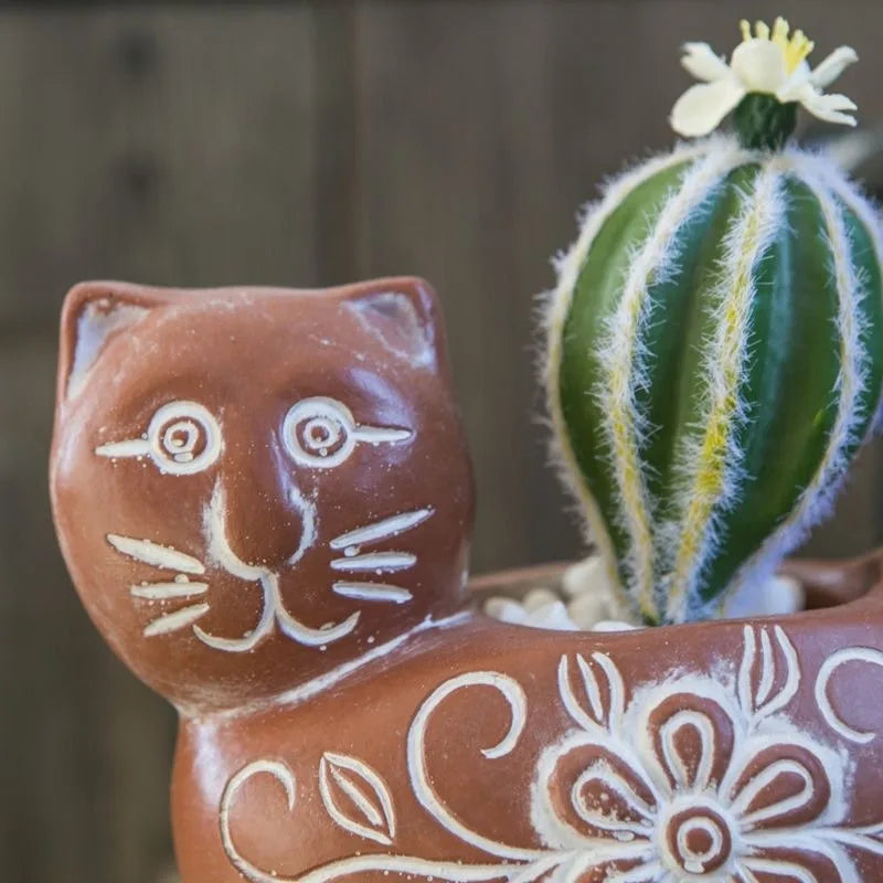 Cartoon Cat Flowerpot Cement Concrete Kitten Statue Shaped Succulent Flower Pot Courtyard Decoration for Crafts Home Decorations