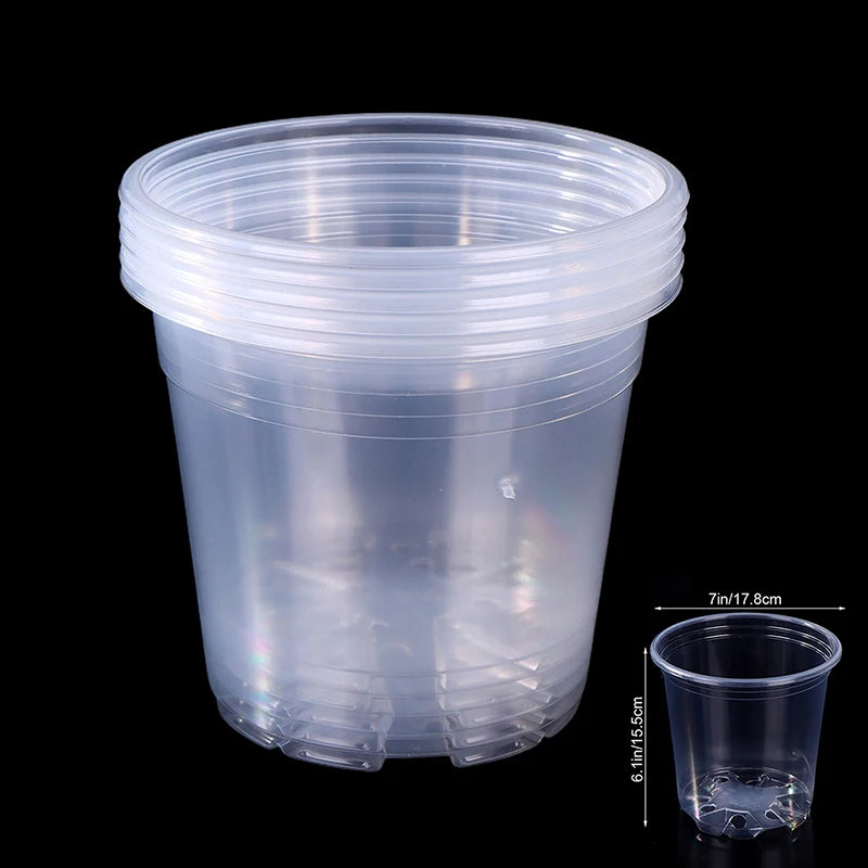 5 Pieces 6 Sizes 3/3.5/4/5/6/7 Inches Greenhouse Transparent Plastic Flowerpot Drainage Hole Pot Breathable Nursery Flower Pot