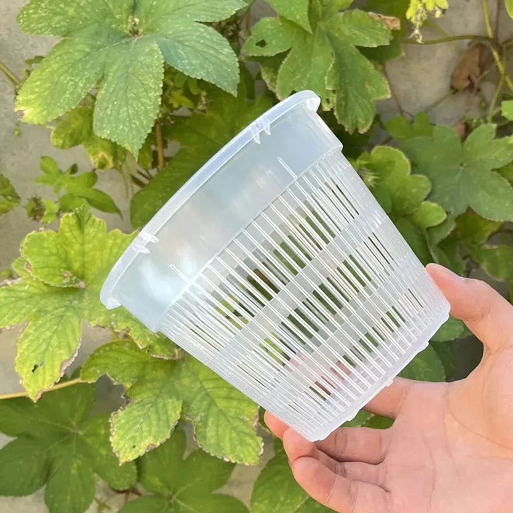 5pcs Clear Nursery Pots Garden Planting Pot Orchid Pot With Saucers Plastic Breathable Pot With Tray Repotting Pot With Holes