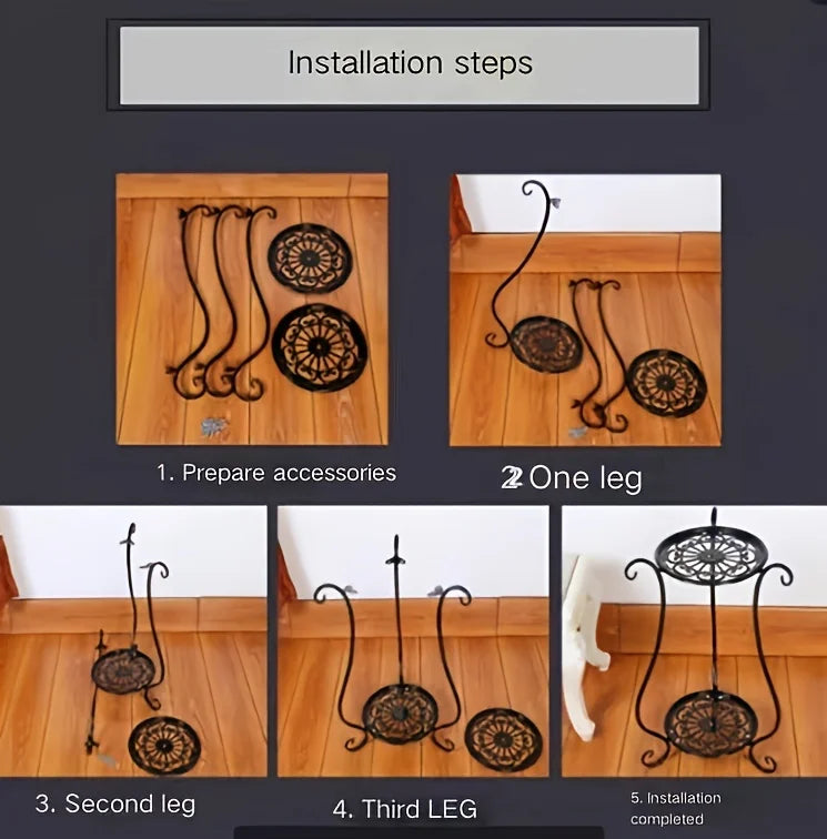 1 Pack, Elegant Double-Layered Metal Flower Rack Stand - Multi-Layer Floor Standing Plant Display with Modern European Style for