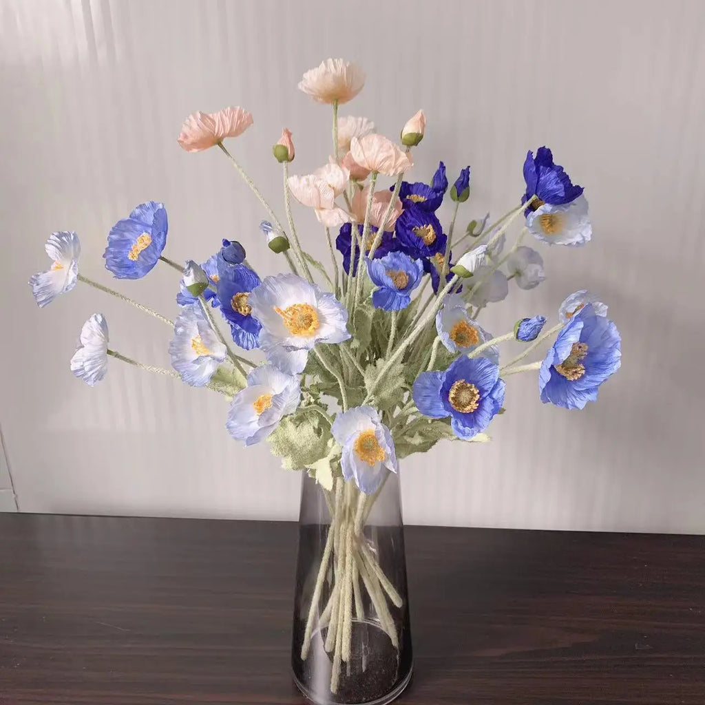 Artificial Flowers Fake Poppy Silk Flowers Long Stem Housewarming Garden Table Wedding DIY Party Wedding Bridal Bouquet Decor