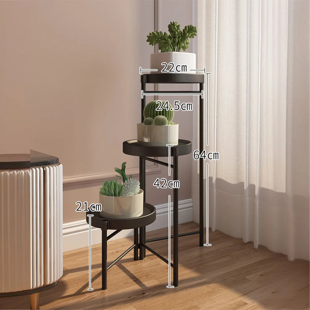 Metal Potted Plant Stand Foldable Multi-Tier Flower Shelf With Detachable Trays Display Rack For Corner Porch Garden Balcony