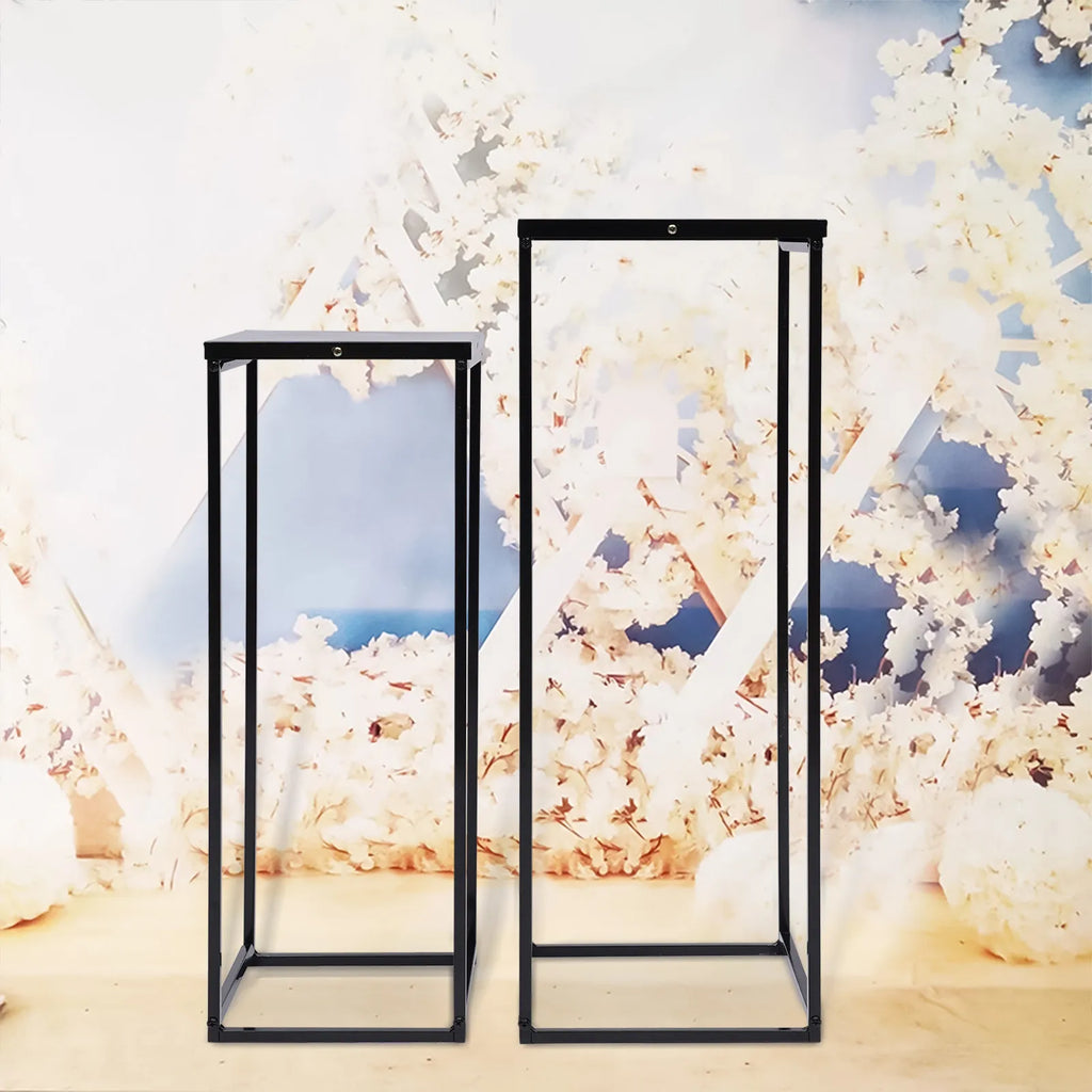 2PCS Black Plant Stand Metal Square Flower Holder Durable Rack Patio Garden For Living Room Decor