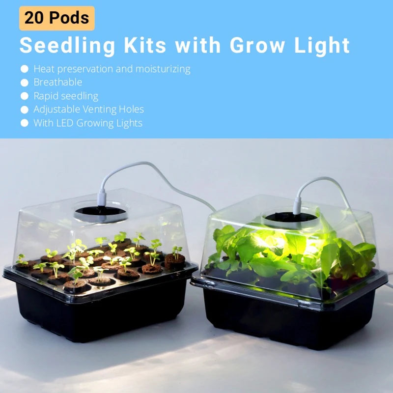 20 Hole Hydroponic Plant Seedling Pots with Intelligent Fill Light Seedling Tray for Fruit Vegetable Gardening Planting Supplies