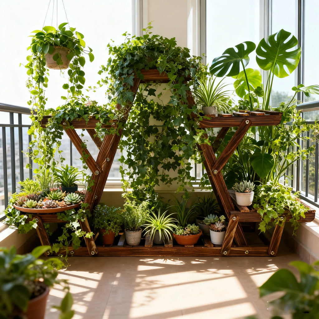 Carbonized Triangle 6 Tiered Corner Wood Plant Stand Flower Pot Display Shelf Rack Indoor Outdoor