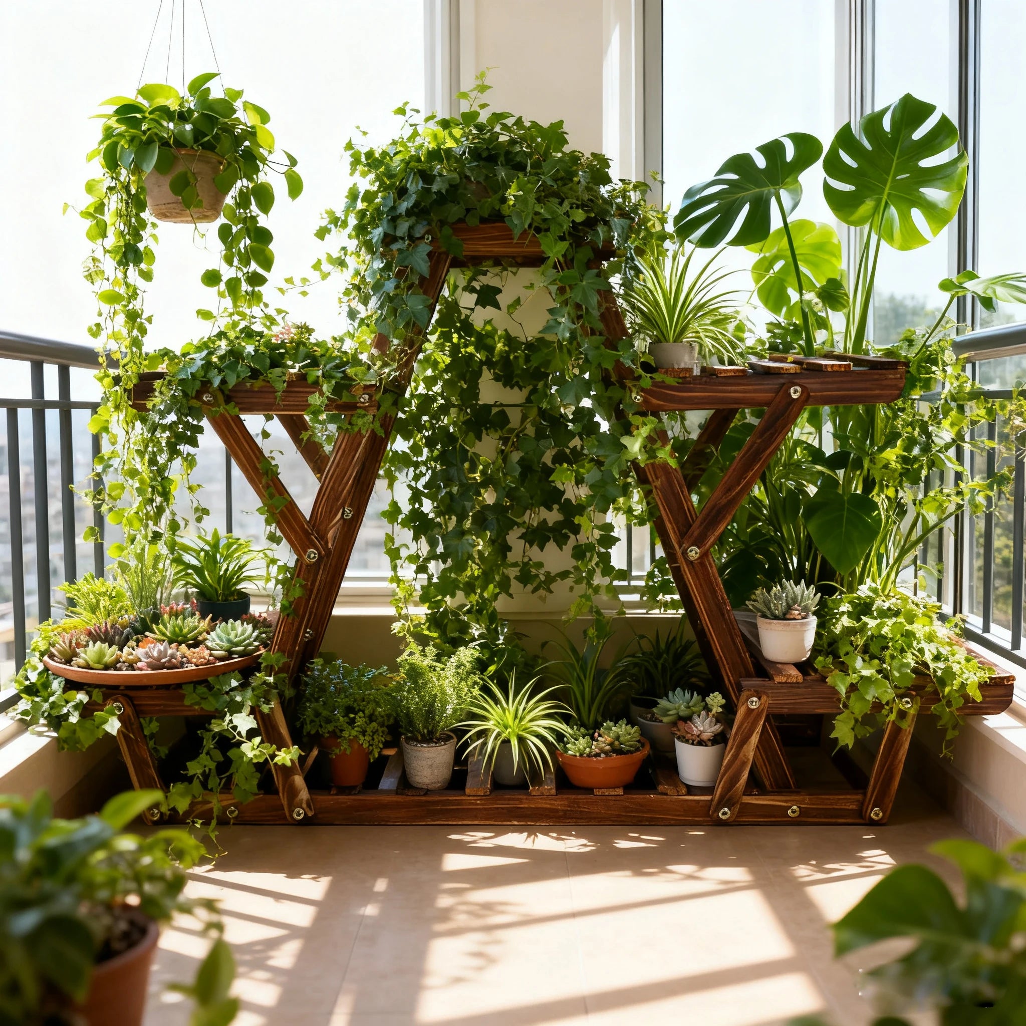 Carbonized Triangle 6 Tiered Corner Wood Plant Stand Flower Pot Display Shelf Rack Indoor Outdoor