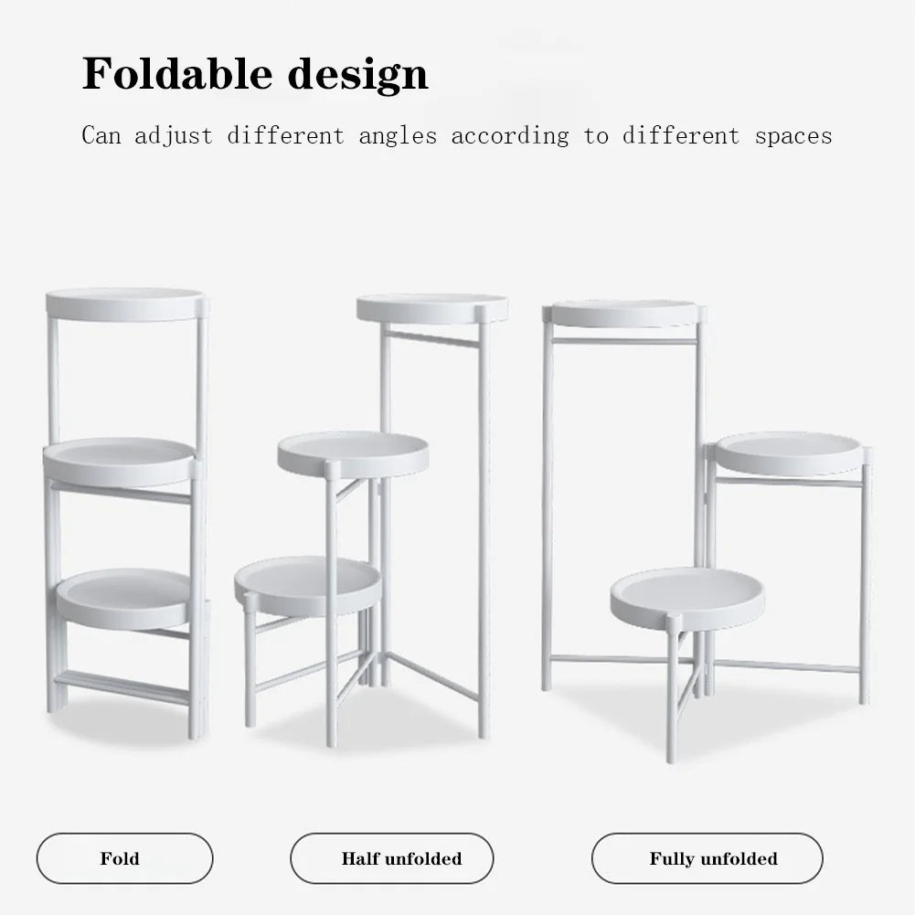 Metal Potted Plant Stand Foldable Multi-Tier Flower Shelf With Detachable Trays Display Rack For Corner Porch Garden Balcony