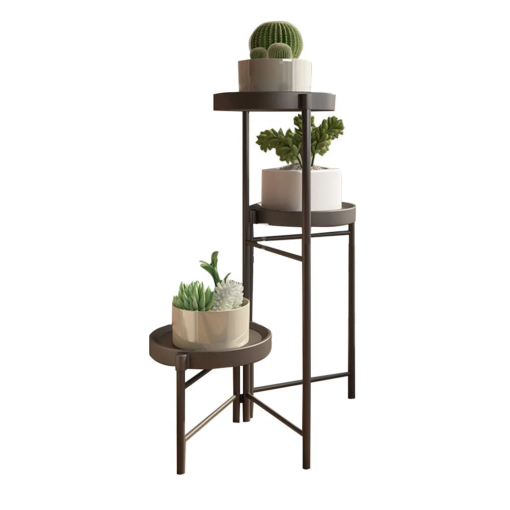 Metal Potted Plant Stand Foldable Multi-Tier Flower Shelf With Detachable Trays Display Rack For Corner Porch Garden Balcony