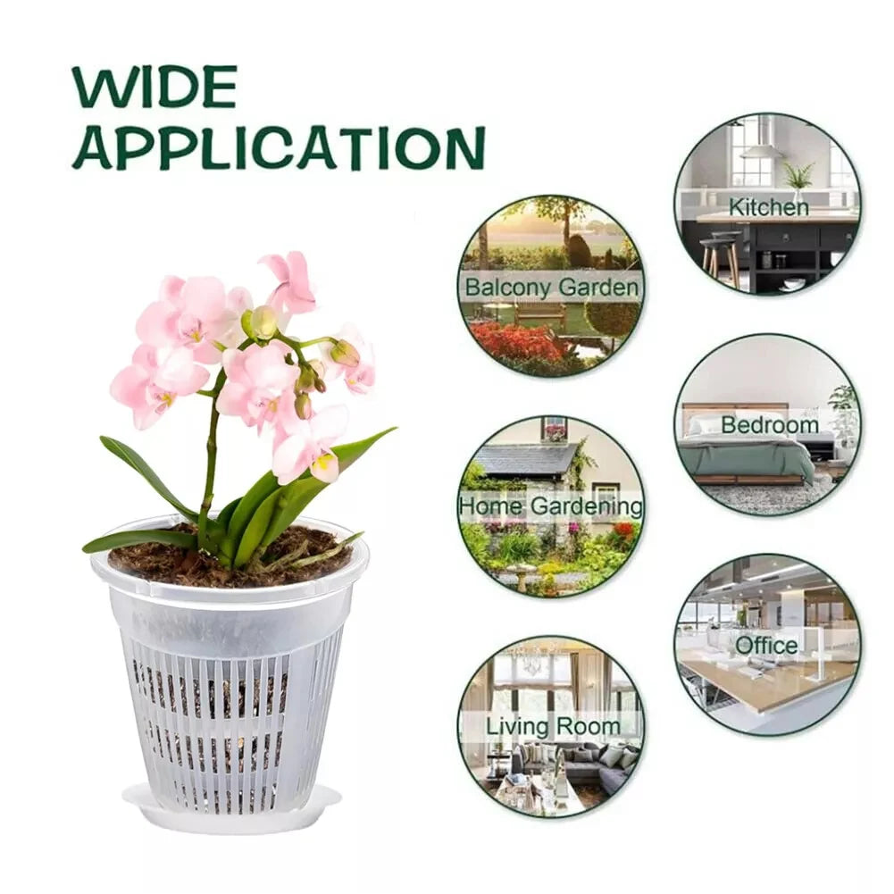 5pcs Clear Nursery Pots Garden Planting Pot Orchid Pot With Saucers Plastic Breathable Pot With Tray Repotting Pot With Holes
