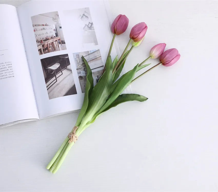 1/3/5PCS Tulips Artificial Flowers Real Touch Flowers Tulip Bouquet Decor Fake Tulips Flower for Home Wedding Decorations