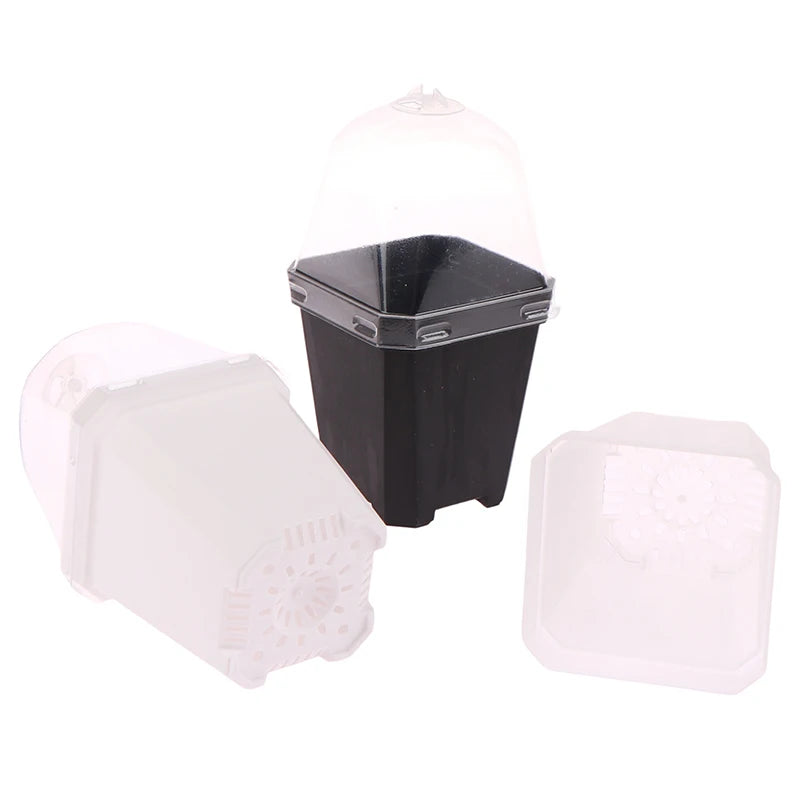 5Pcs Square Small Flower Pot Nursery Pot With Humidity Dome Transparent Gardening Pot Square Flower Starting Pots