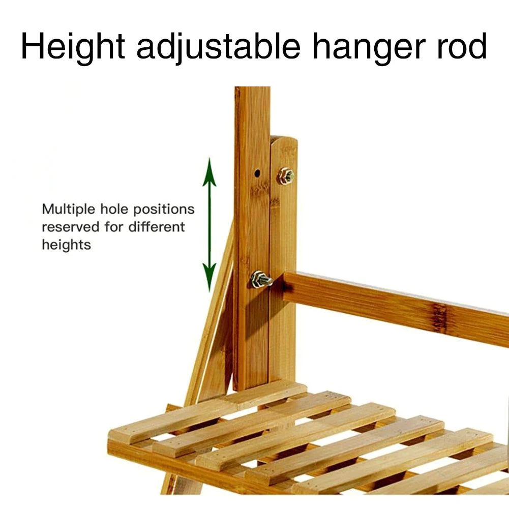 【Breeins】3 Tier Ladder Foldable Plant Stand with Hanging Bar, Wood For Home Office Outdoor Indoor Decoration Plants Organizer