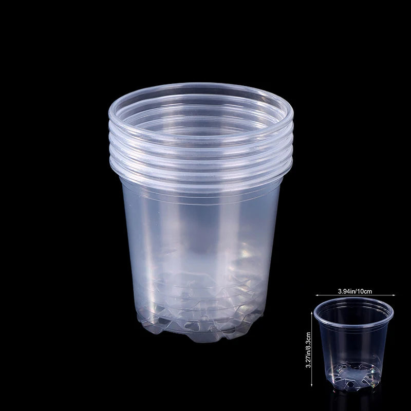 5 Pieces 6 Sizes 3/3.5/4/5/6/7 Inches Greenhouse Transparent Plastic Flowerpot Drainage Hole Pot Breathable Nursery Flower Pot