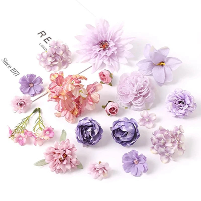 Purple Artificial Flowers Silk Fake Flowers for Home Decor Garden Wedding Decoration Bride Craft Gifts Wreath Bouquet Accessory