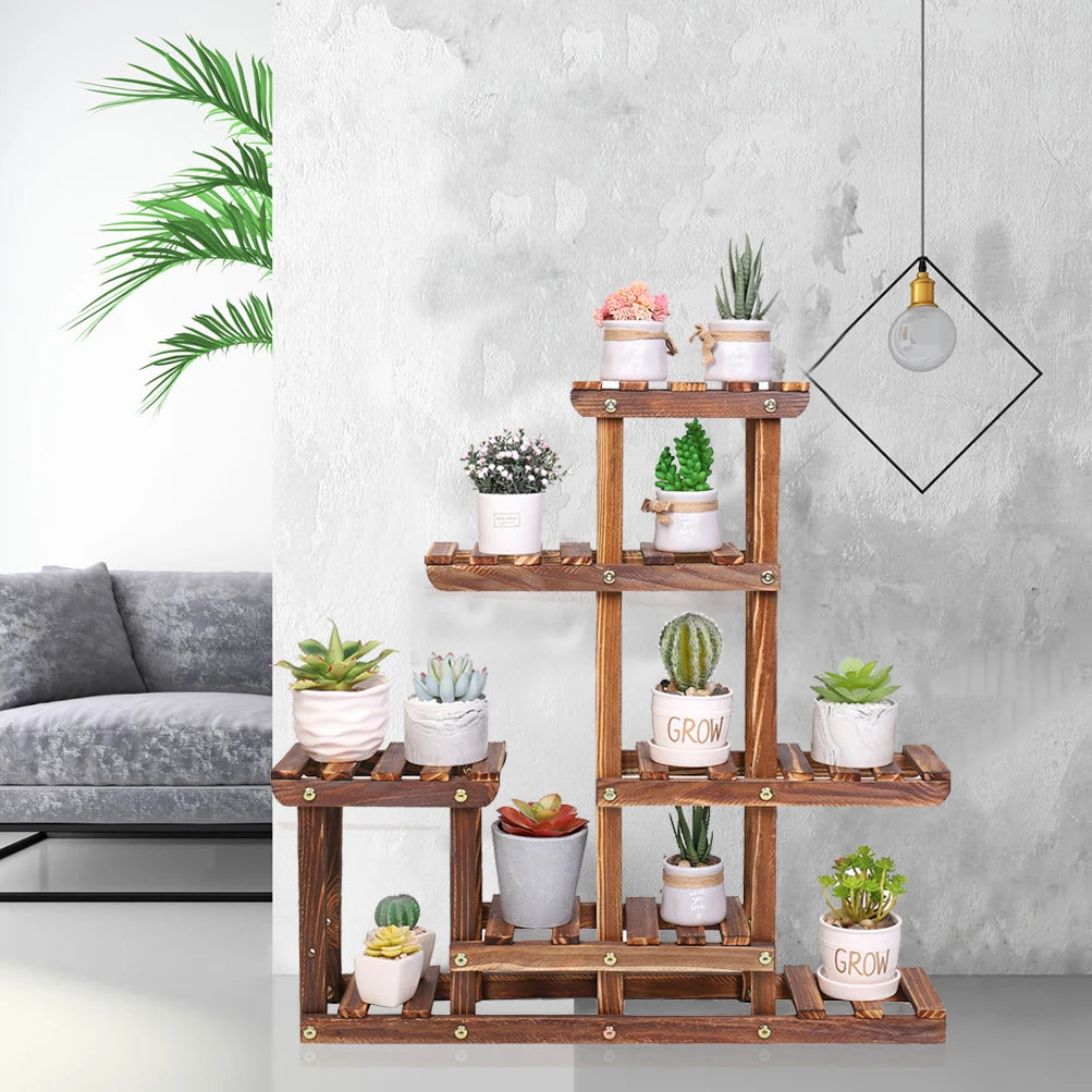 Multi Tier Solid Pine Wood Plant Stand Holder Indoor Outdoor Flower Pot Succulent Rack Display Storage Shelf