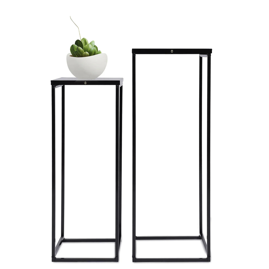 2PCS Black Plant Stand Metal Square Flower Holder Durable Rack Patio Garden For Living Room Decor