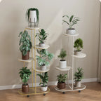 4/5 Tier Plant Shelf Metal Plant Holder Flower Pot Stand Display Storage Rack with Wheels for Garden Corner Balcony