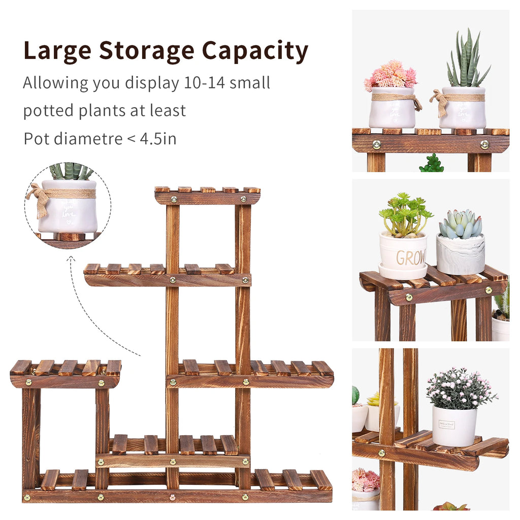 Multi Tier Solid Pine Wood Plant Stand Holder Indoor Outdoor Flower Pot Succulent Rack Display Storage Shelf