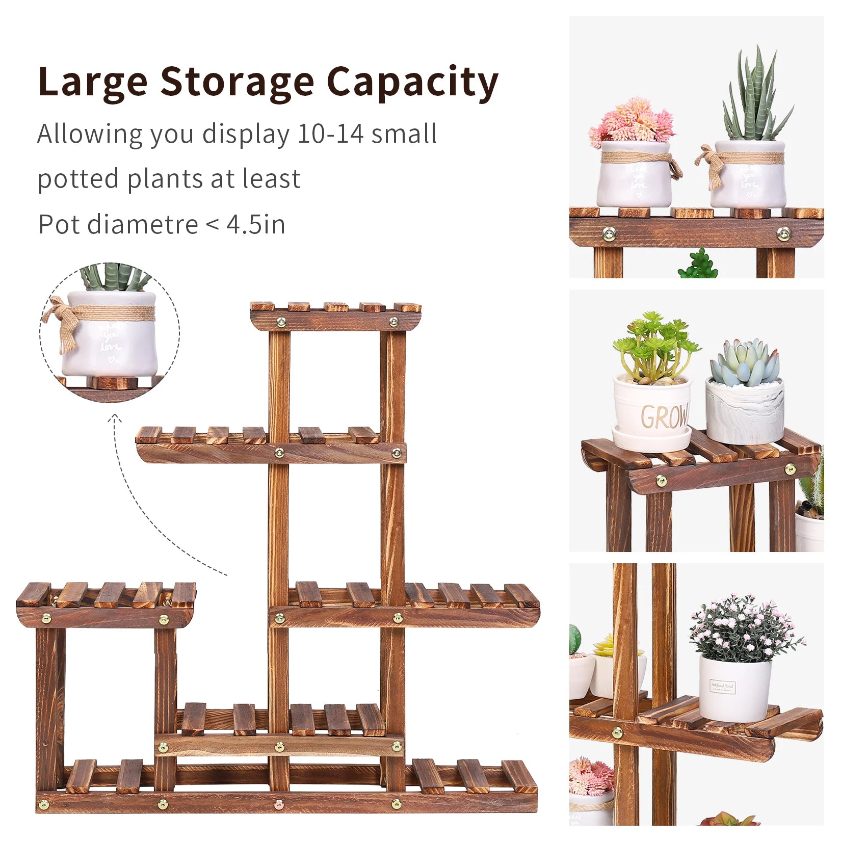 Multi Tier Solid Pine Wood Plant Stand Holder Indoor Outdoor Flower Pot Succulent Rack Display Storage Shelf