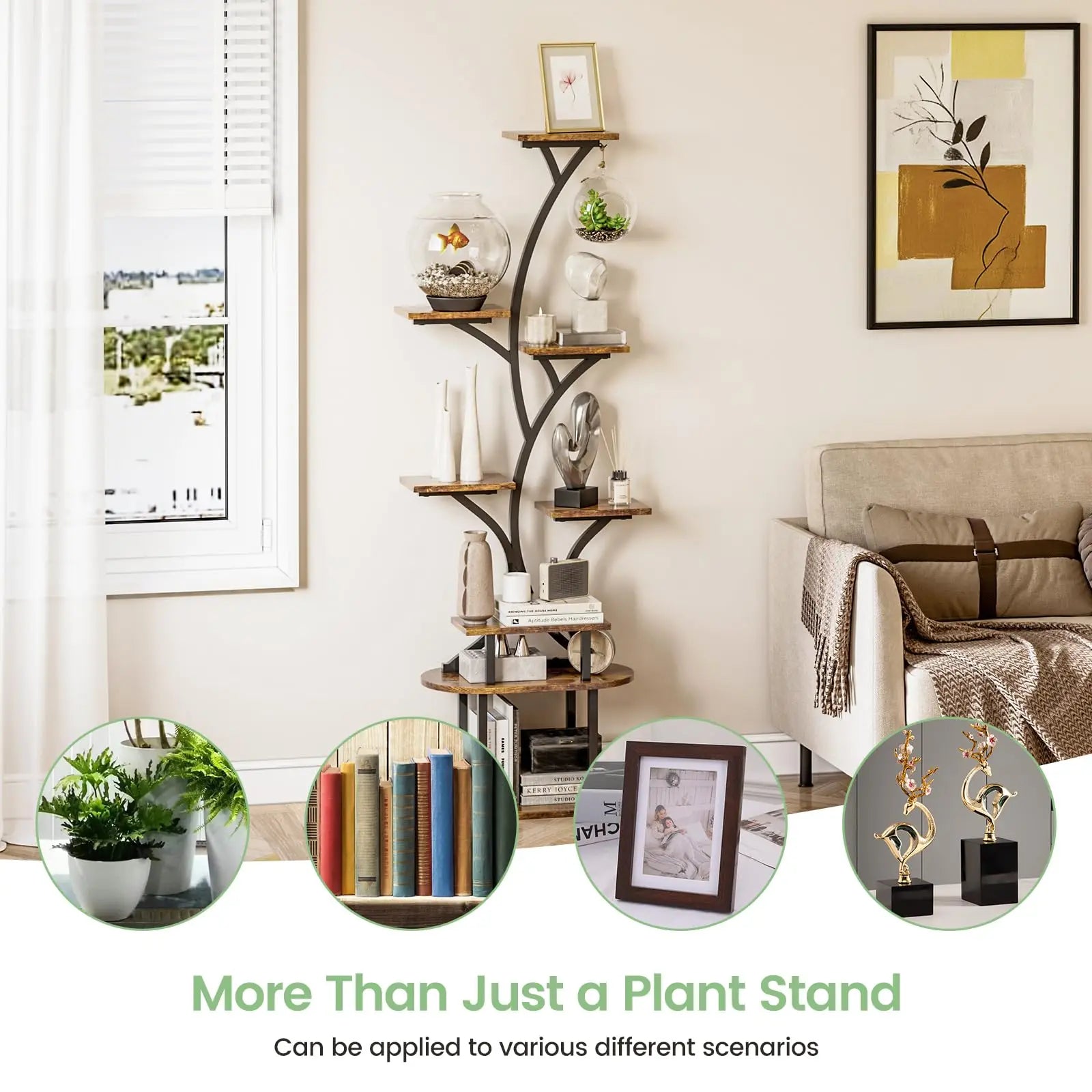 Plant Stand Indoor with Grow Lights, 8 Tiered 62" Tall Metal Plant Shelf Display Rack with 3-Head Grow Light Strips for Indoor