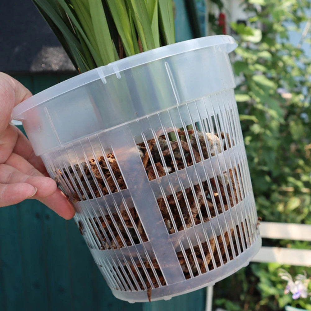 5pcs Clear Nursery Pots Garden Planting Pot Orchid Pot With Saucers Plastic Breathable Pot With Tray Repotting Pot With Holes