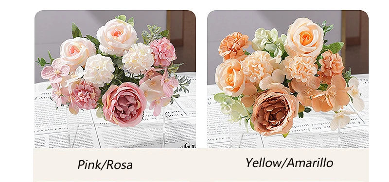 7 Heads Artificial Flowers Silk Peony Rose Hydrangea Bouquet Home Decorations Party Wedding Bride Fake Plants
