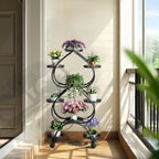 6-Tier Metal Plant Stand Heart-shaped Flower Stand Rack with Wheels for Indoor Outdoor Multiple Plants Shelf Rack
