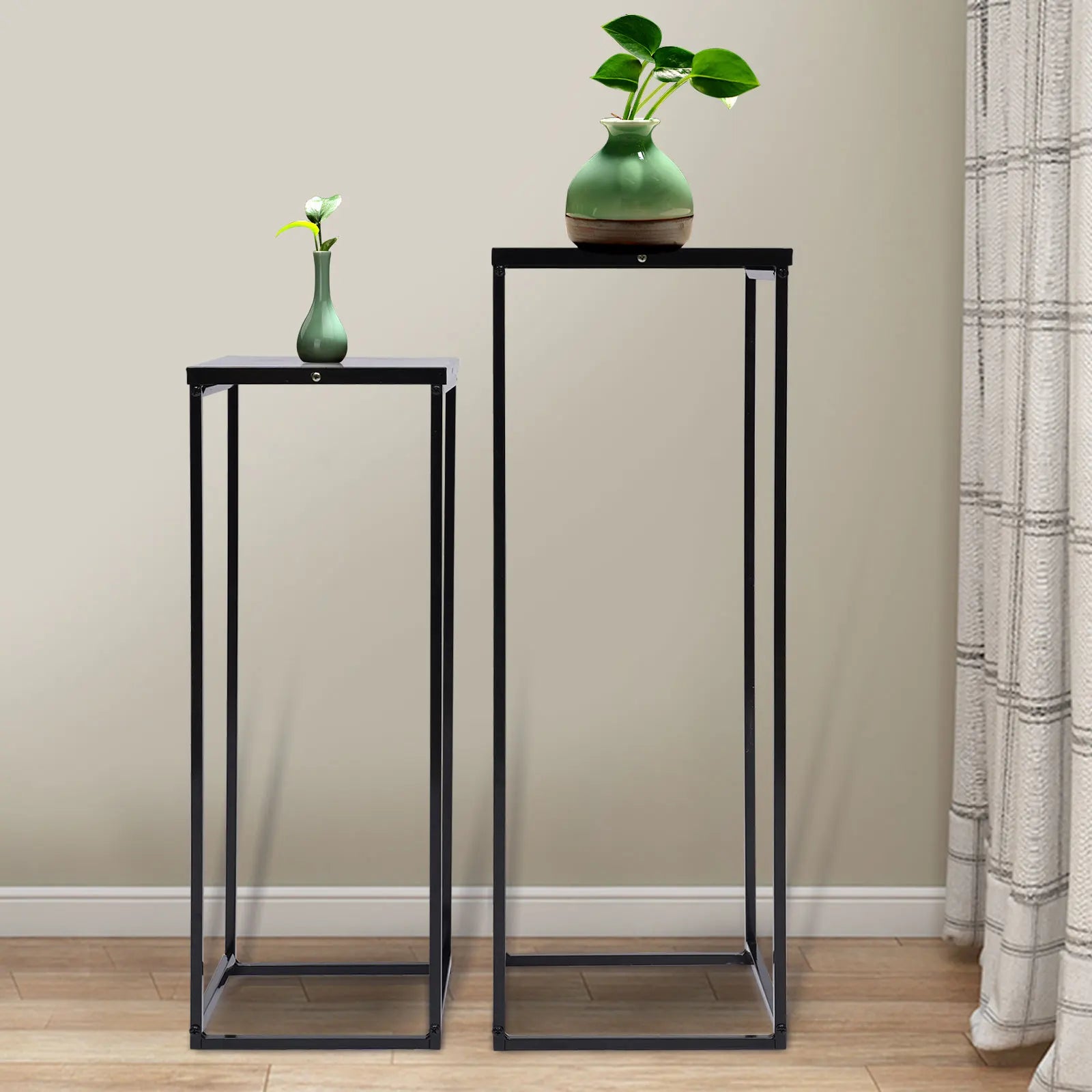 2PCS Black Plant Stand Metal Square Flower Holder Durable Rack Patio Garden For Living Room Decor