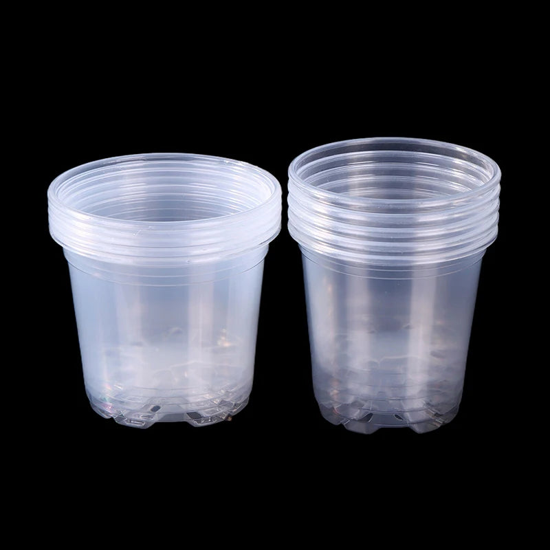 5 Pieces 6 Sizes 3/3.5/4/5/6/7 Inches Greenhouse Transparent Plastic Flowerpot Drainage Hole Pot Breathable Nursery Flower Pot