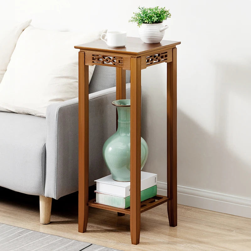 【Breeins】2-Tier Bamboo Plant Stand Classic Chinese Style Flower Stand Home Office Decoration Freestanding