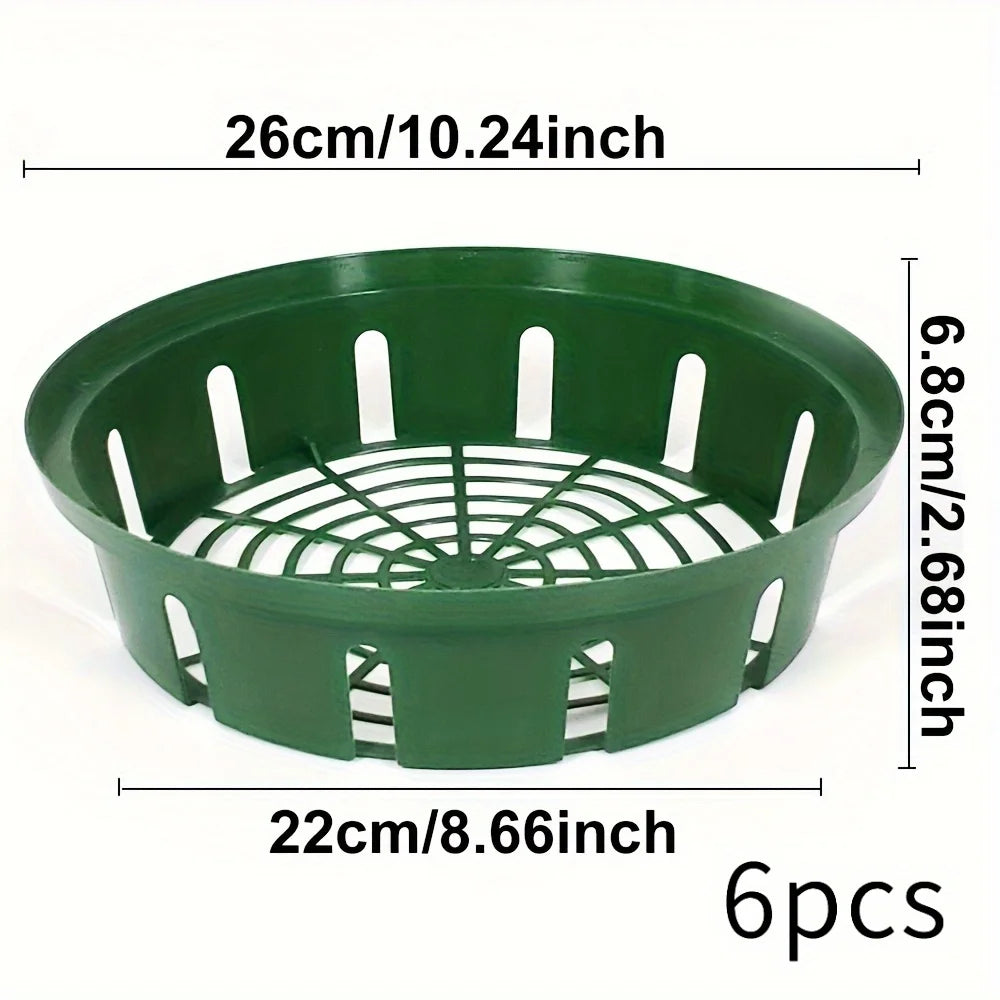 6 pieces of durable thickened garden plastic hydroponic plant pots - green circular basket liner, self-watering