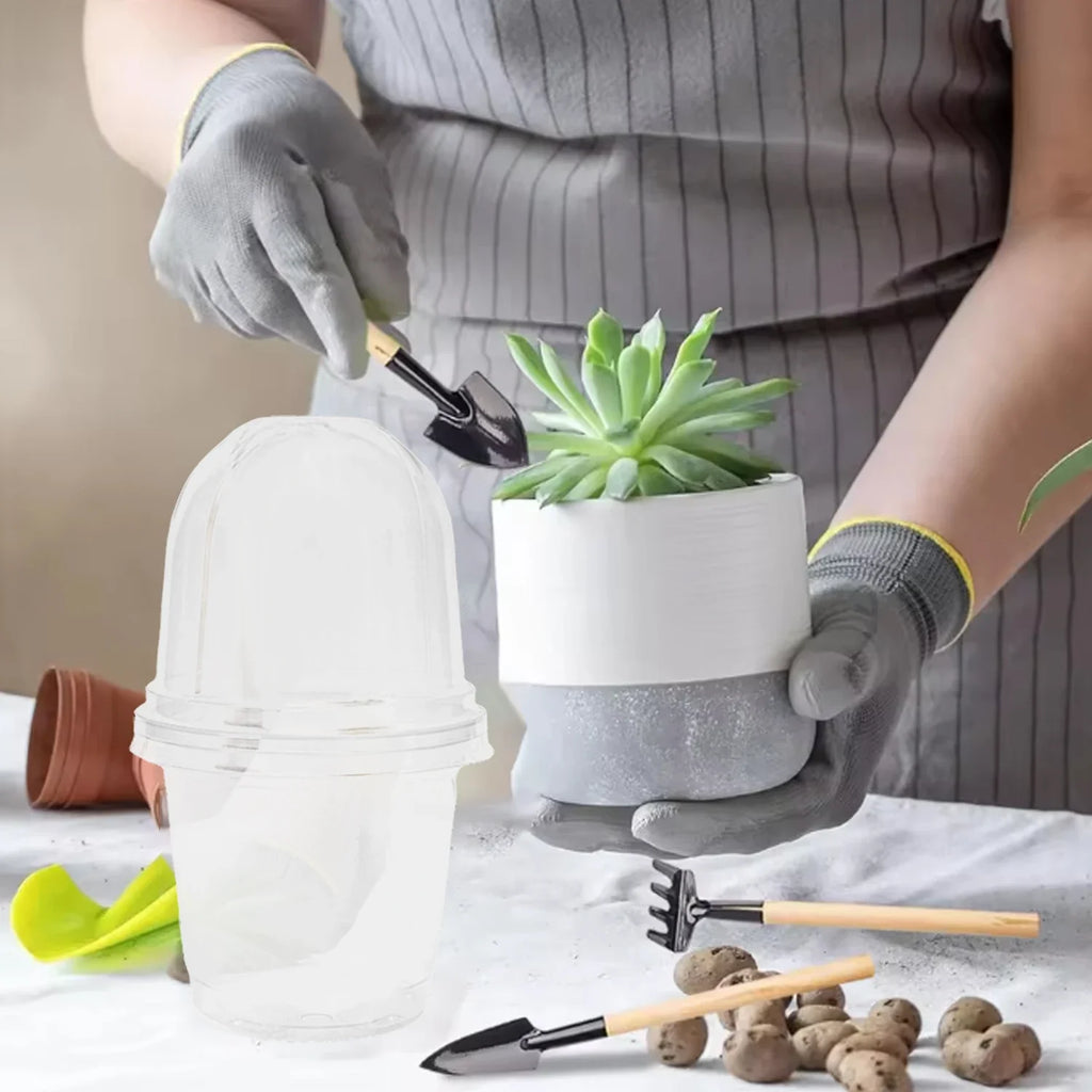 5Pcs Seedling Nursery Pots Transparent Pastic Flower Plant Seed Stater Cup with Cover Garden Mini Flowerpot Humidity Dome