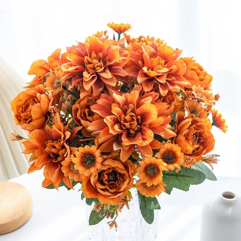 Artificial Flower Silk Hot sale Dahlia Rose daisy for Festival garden arch Wedding Bridal Bouquet Party Decoration Diy gift gard