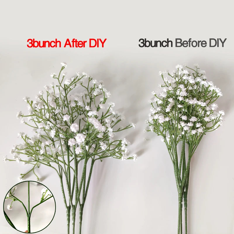 90Heads 52cm White Artificial Flowers Wedding DIY Bouquet Decoration Arrangement Plastic Babies Breath Fake Flower Home Decor
