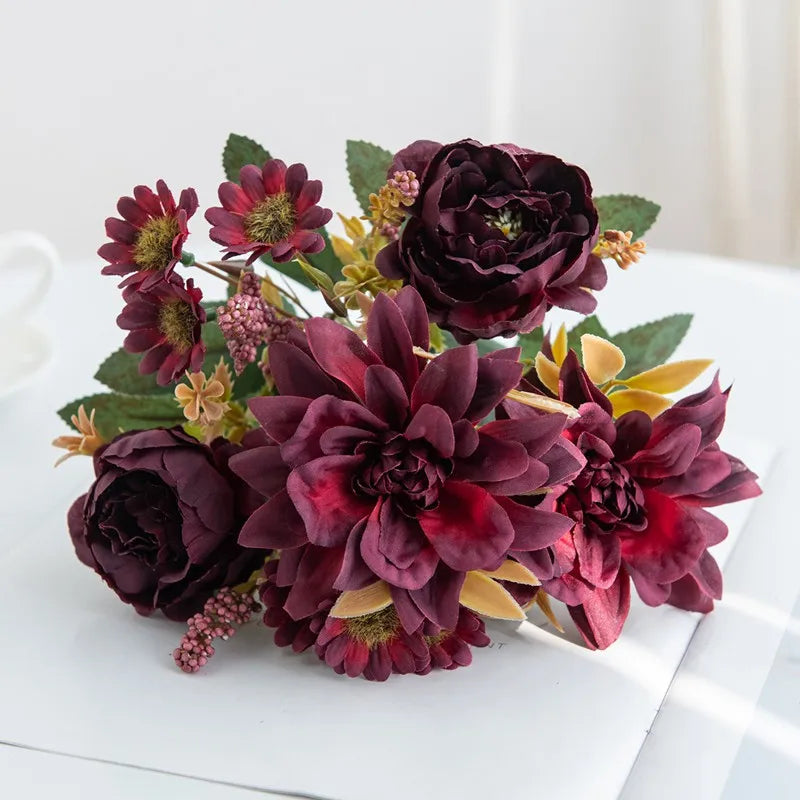 Artificial Flower Silk Hot sale Dahlia Rose daisy for Festival garden arch Wedding Bridal Bouquet Party Decoration Diy gift gard