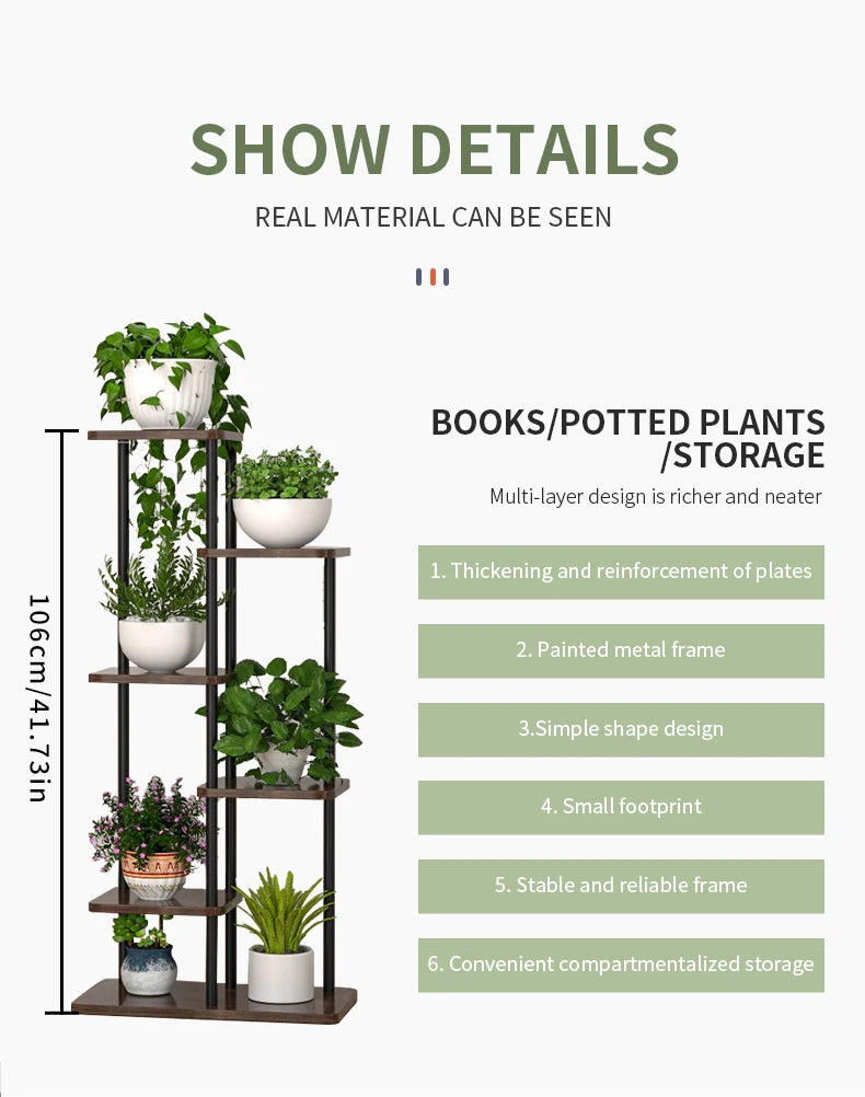 Plant Stand Stand For Flowers Wooden Shelf 5/6/8Layers Display Stand Storage Shelf Pot Rack Organizer Home Garden Decoration