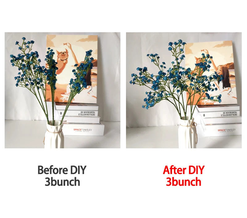 90Heads 52cm White Artificial Flowers Wedding DIY Bouquet Decoration Arrangement Plastic Babies Breath Fake Flower Home Decor