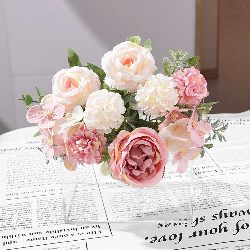 7 Heads Artificial Flowers Silk Peony Rose Hydrangea Bouquet Home Decorations Party Wedding Bride Fake Plants