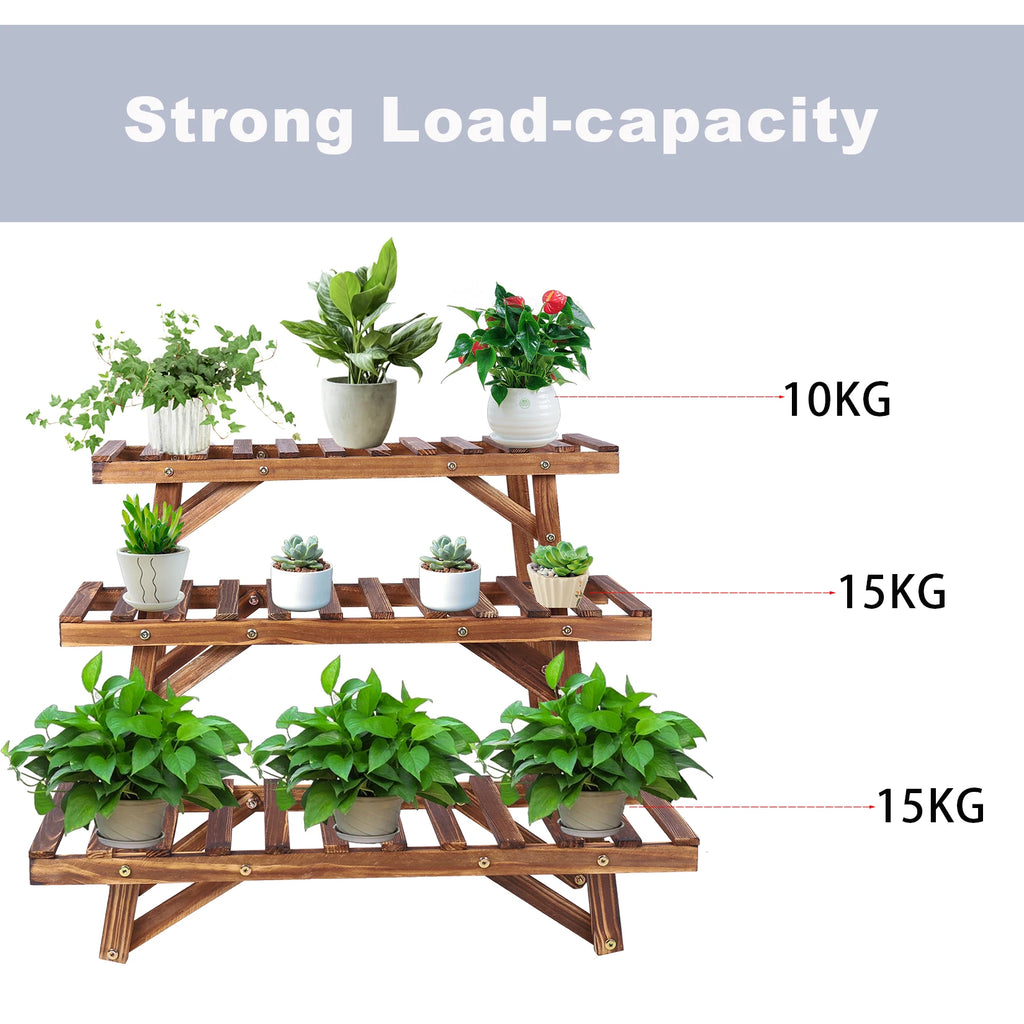 Set of 3 Wood Plant Stand,Rectangular Ladder Flower Pots Outdoor Indoor Plant Display Rack Storage for Home Garden Patio Balcony