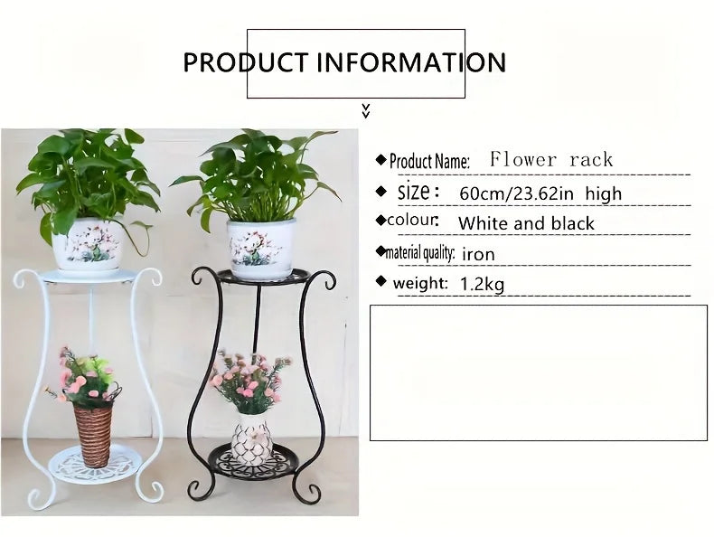 1 Pack, Elegant Double-Layered Metal Flower Rack Stand - Multi-Layer Floor Standing Plant Display with Modern European Style for