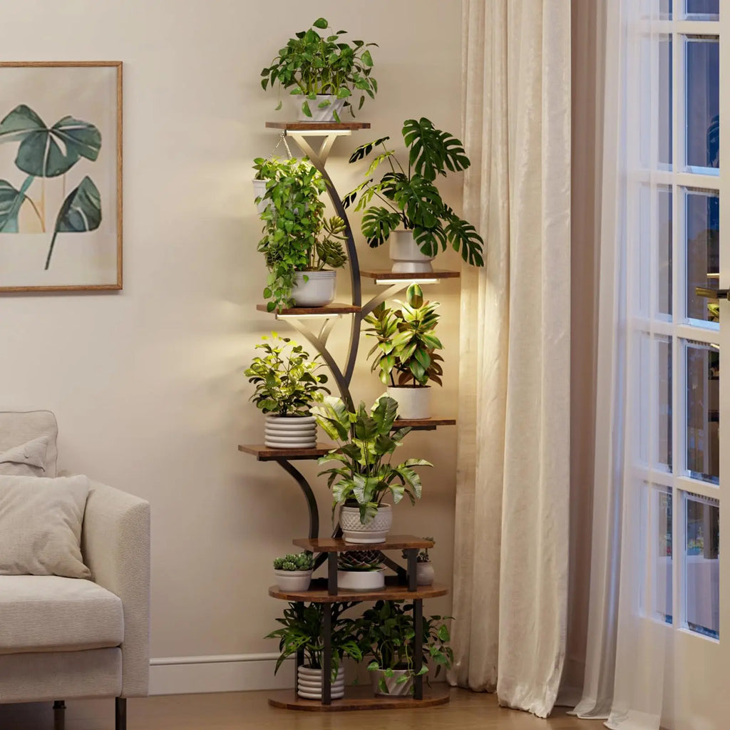 Plant Stand Indoor with Grow Lights, 8 Tiered 62" Tall Metal Plant Shelf Display Rack with 3-Head Grow Light Strips for Indoor