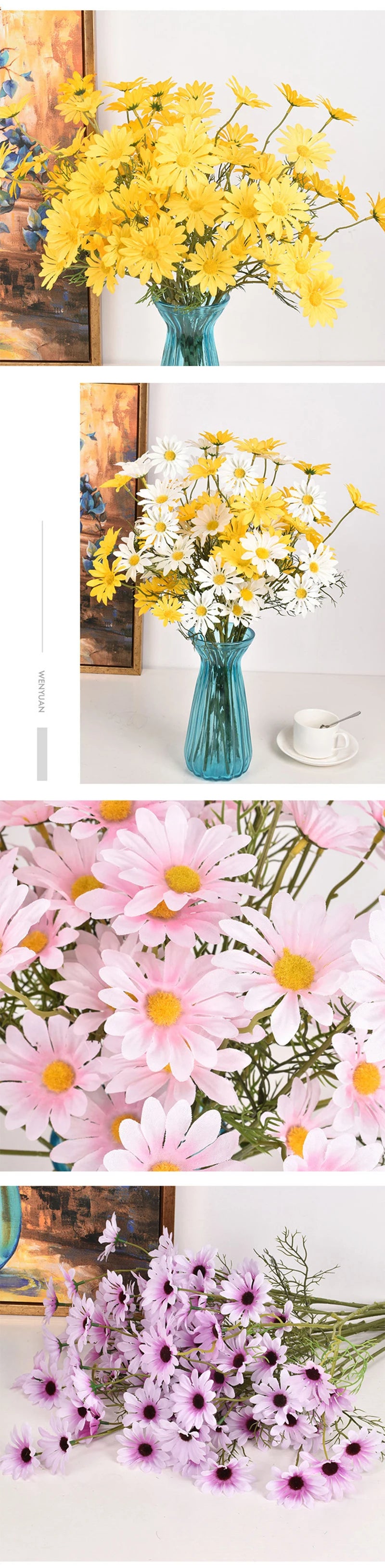 3/5/10Pcs Artificial White Daisy Flower Bouquet DIY Vase Home Garden Living Room Decoration Wedding Party Silk Fake Flowers