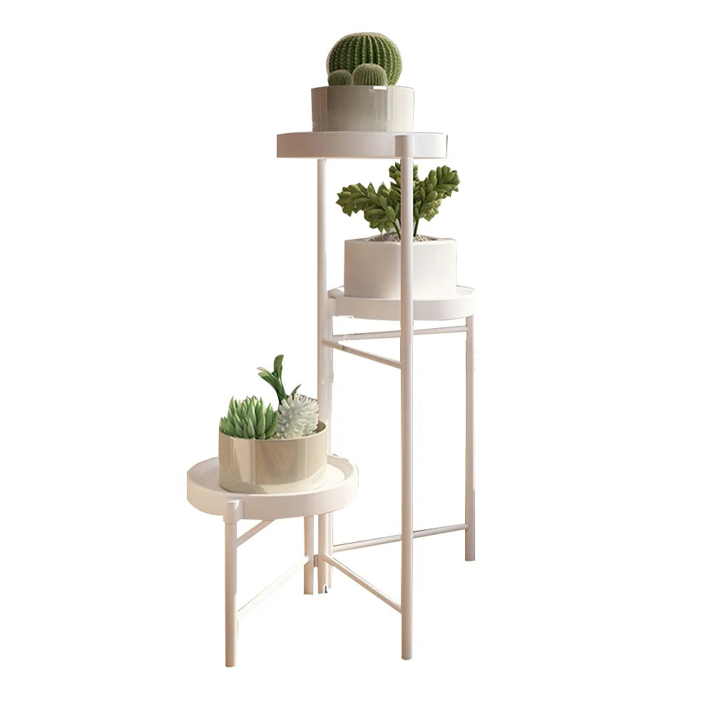 Metal Potted Plant Stand Foldable Multi-Tier Flower Shelf With Detachable Trays Display Rack For Corner Porch Garden Balcony