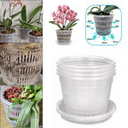 5pcs Clear Nursery Pots Garden Planting Pot Orchid Pot With Saucers Plastic Breathable Pot With Tray Repotting Pot With Holes