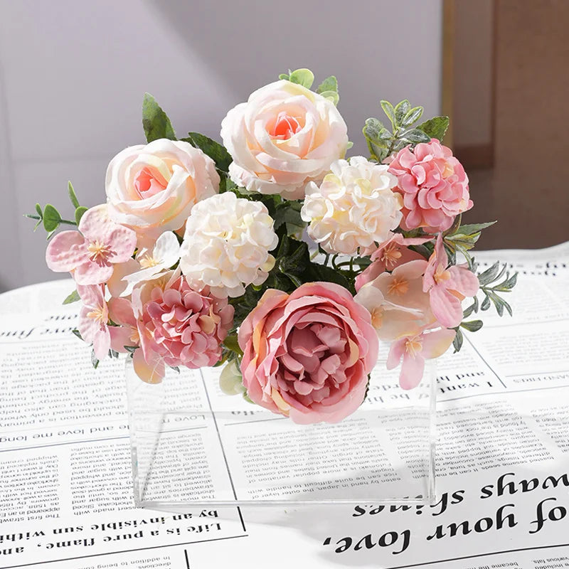 7 Heads Artificial Flowers Silk Peony Rose Hydrangea Bouquet Home Decorations Party Wedding Bride Fake Plants