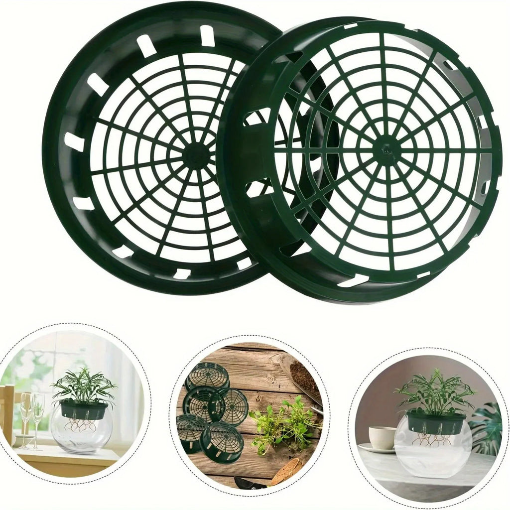 6 pieces of durable thickened garden plastic hydroponic plant pots - green circular basket liner, self-watering