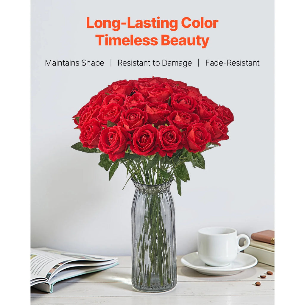 SucceBuy Artificial Flowers 60/120/500pcs Real Looking White Foam Fake Roses Bulk White/Red Faux Bridal Shower for DIY Wedding