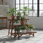 Set of 3 Wood Plant Stand,Rectangular Ladder Flower Pots Outdoor Indoor Plant Display Rack Storage for Home Garden Patio Balcony